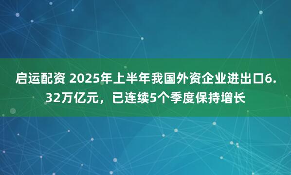 启运配资 2025年上半年我国外资企业进出口6.32万亿元，已连续5个季度保持增长